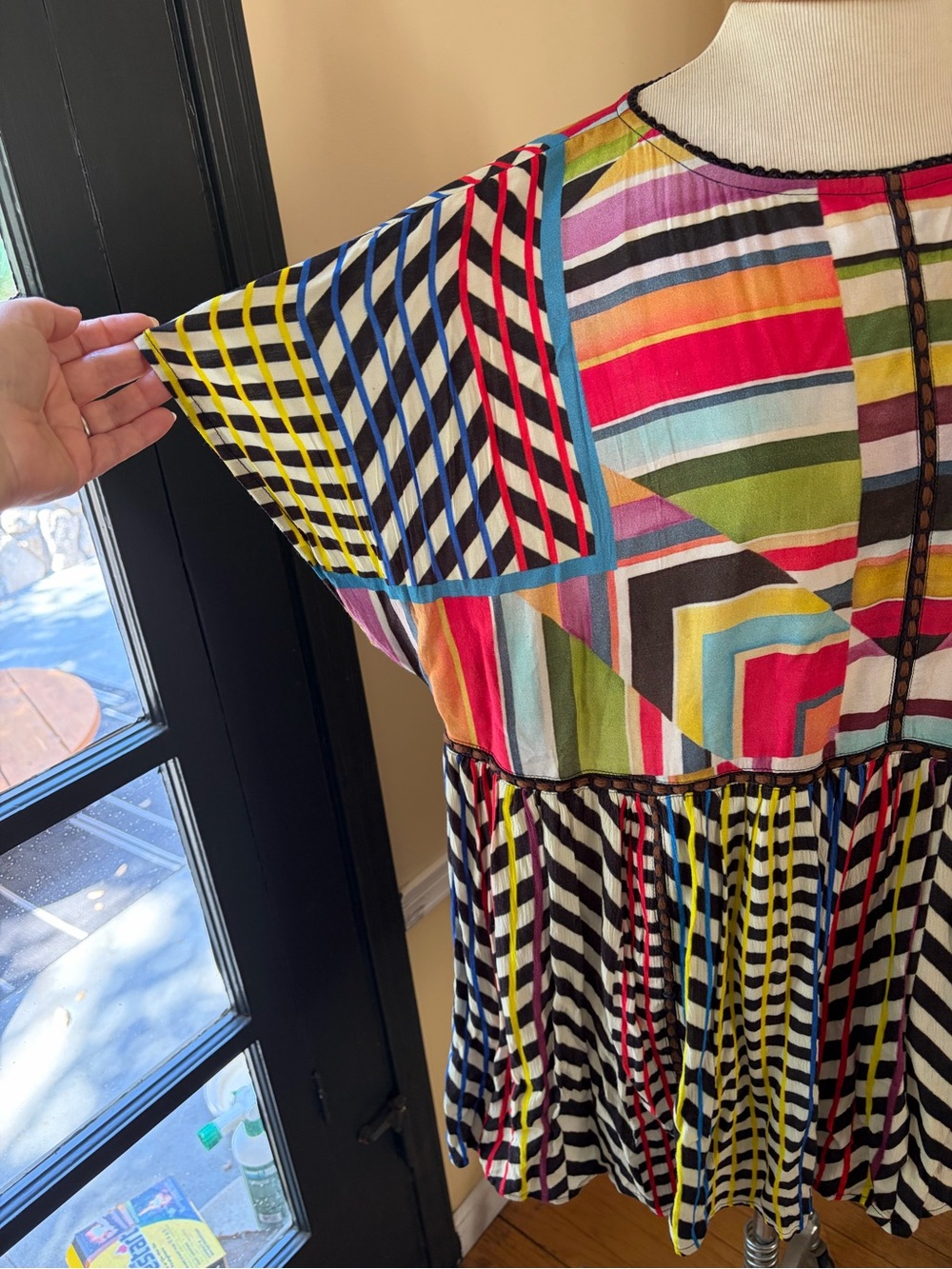 Anthropologie Colorful Geometric & Striped Short Sleeve Mini Dress - Picture 5 of 7